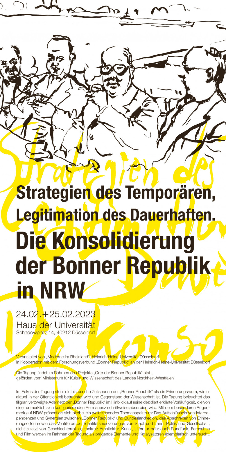 Das Din-L-Format zeigt oben eine Gruppe von älteren, beleibten Herren in einem Boot auf dem Rhein und darunter den Titel der Tagung